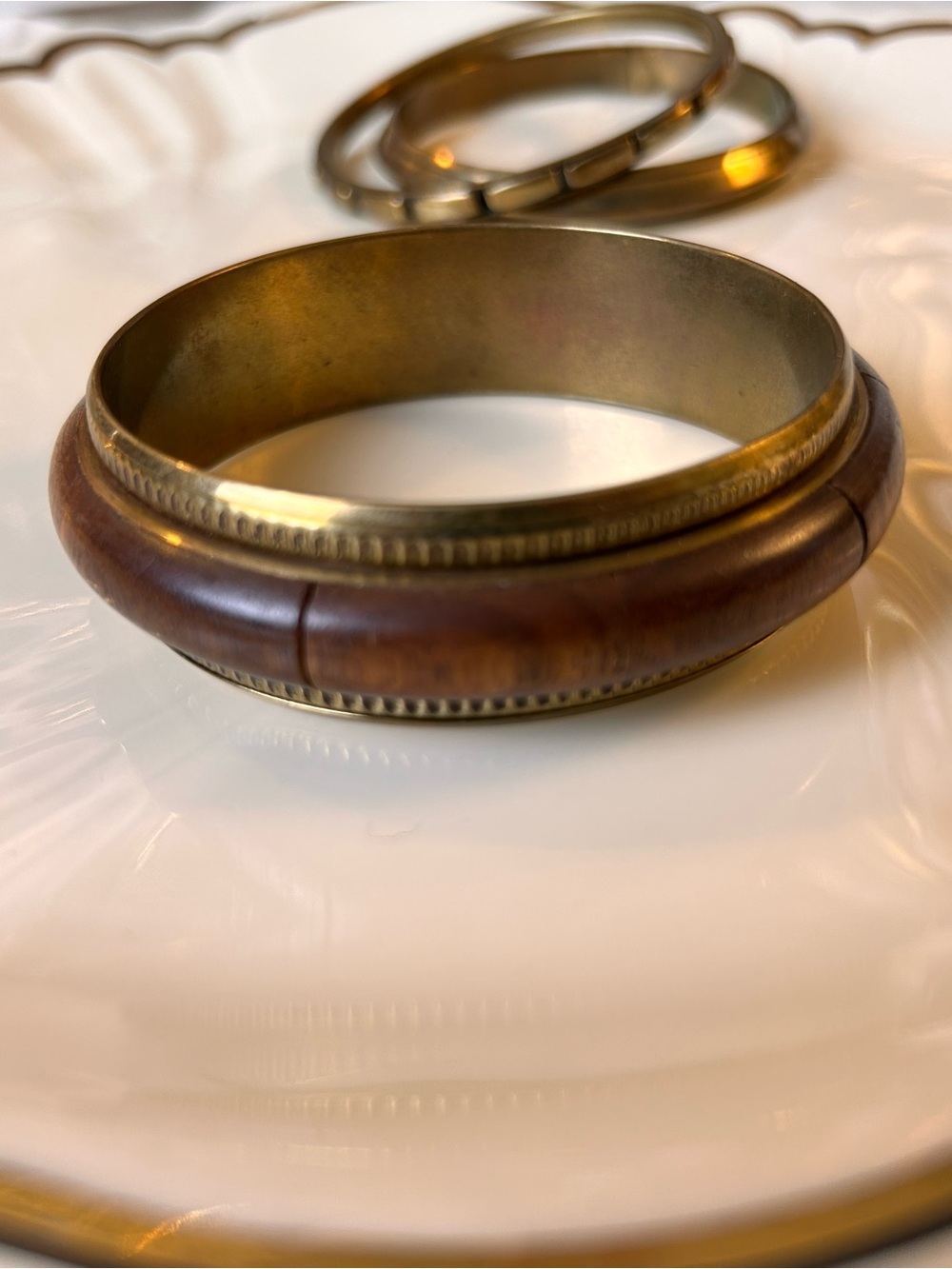 Lot of 6 Mixed Media Brass Bangles | Resin Wood Enamel Stack Bracelets Boho - Picture 7 of 8
